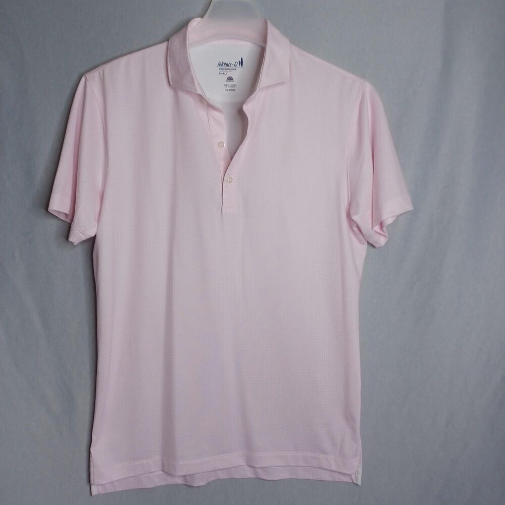Johnnie-O Polo Shirt Mens Small Pink Geometric Performance Golf UPF 50 Outdoors
